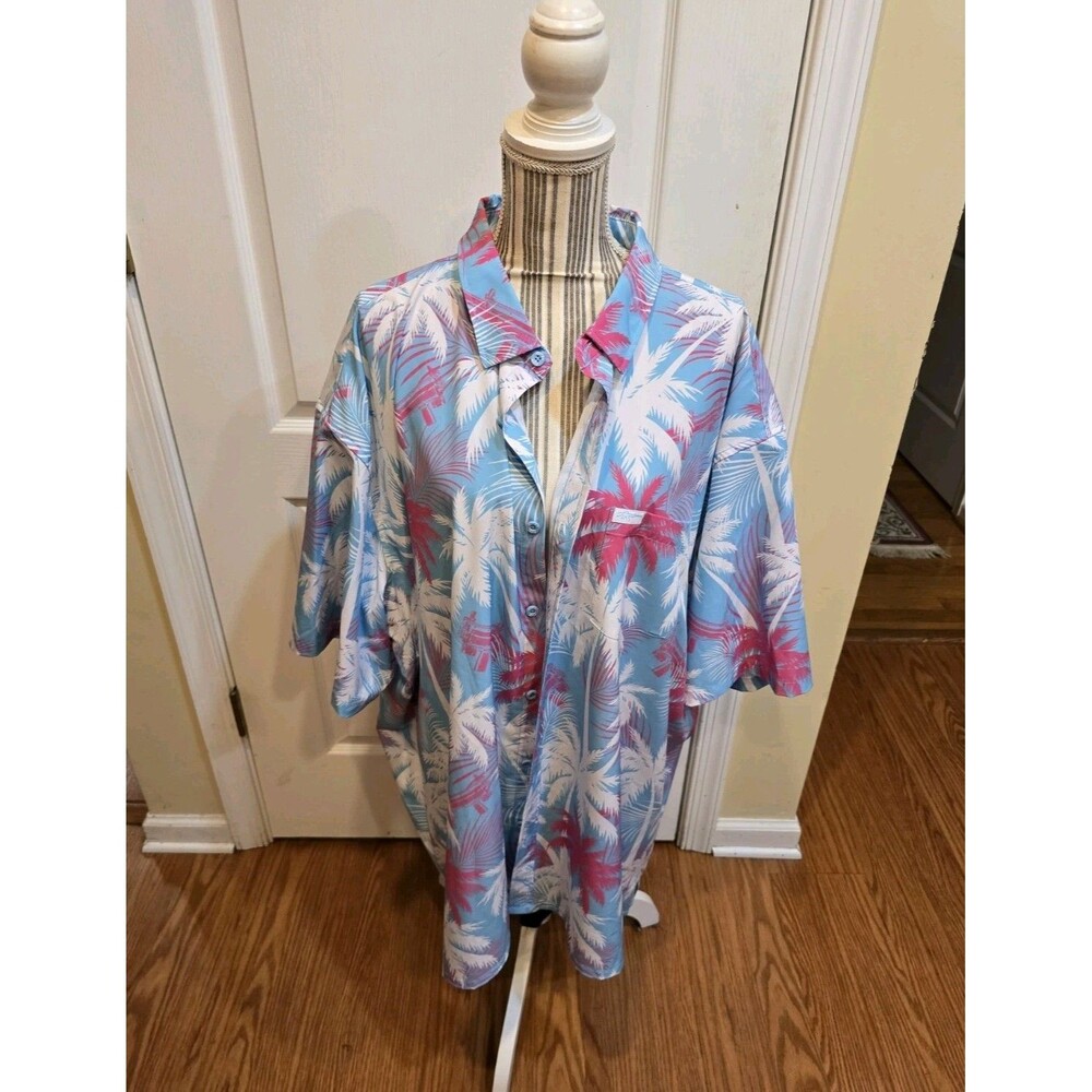 Retro Rifle Polo Shirt Mens High Crown Tropical Hawaiian Golf Stretch Blue 4XL